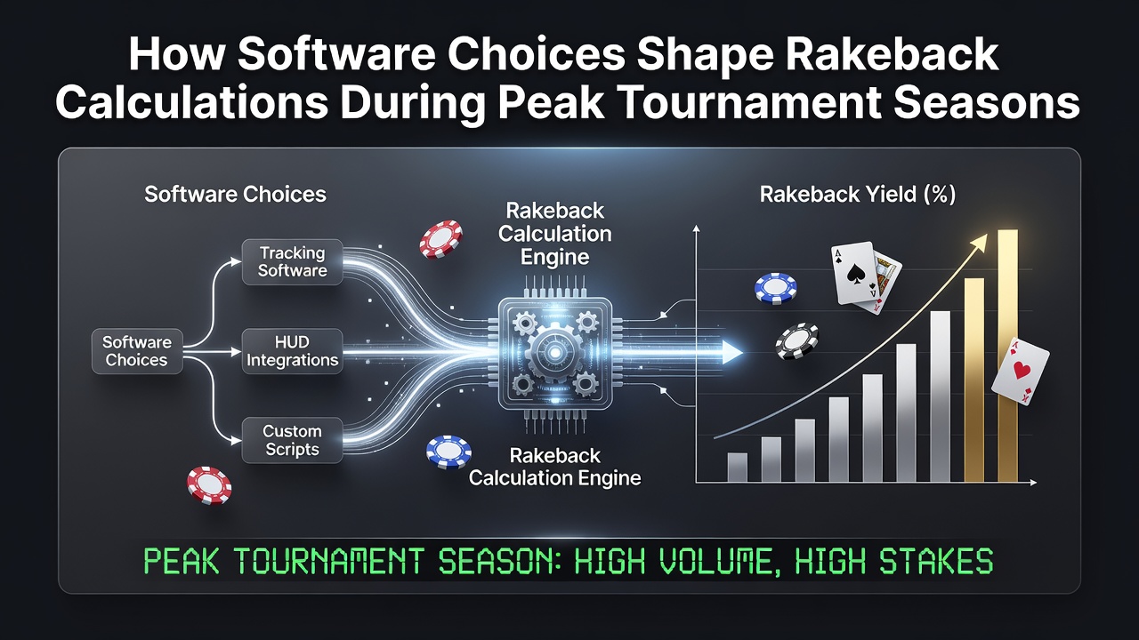 Poker tournament software interface displaying rakeback metrics during high-volume play