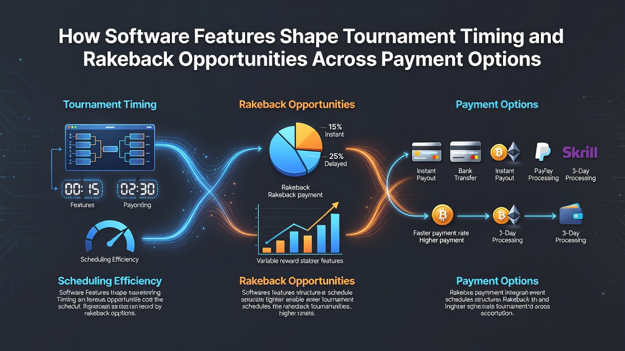 Poker platform software interface displaying tournament scheduling tools and payment integration options