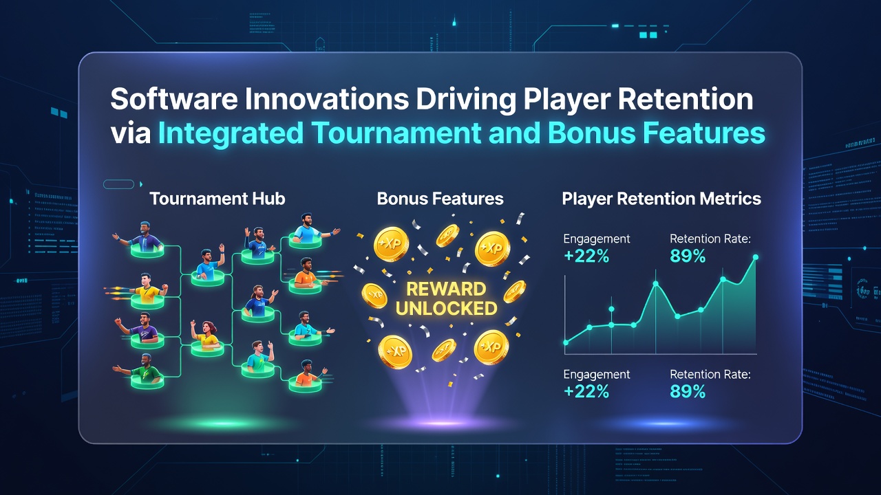 Software dashboard showing integrated tournament brackets and bonus reward systems in a gaming platform